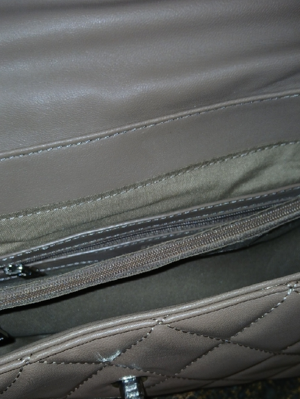 Badgley Mischka Quilted Pearl Accent Women's Shoulder Bag - Taupe - Picture 4 of 5